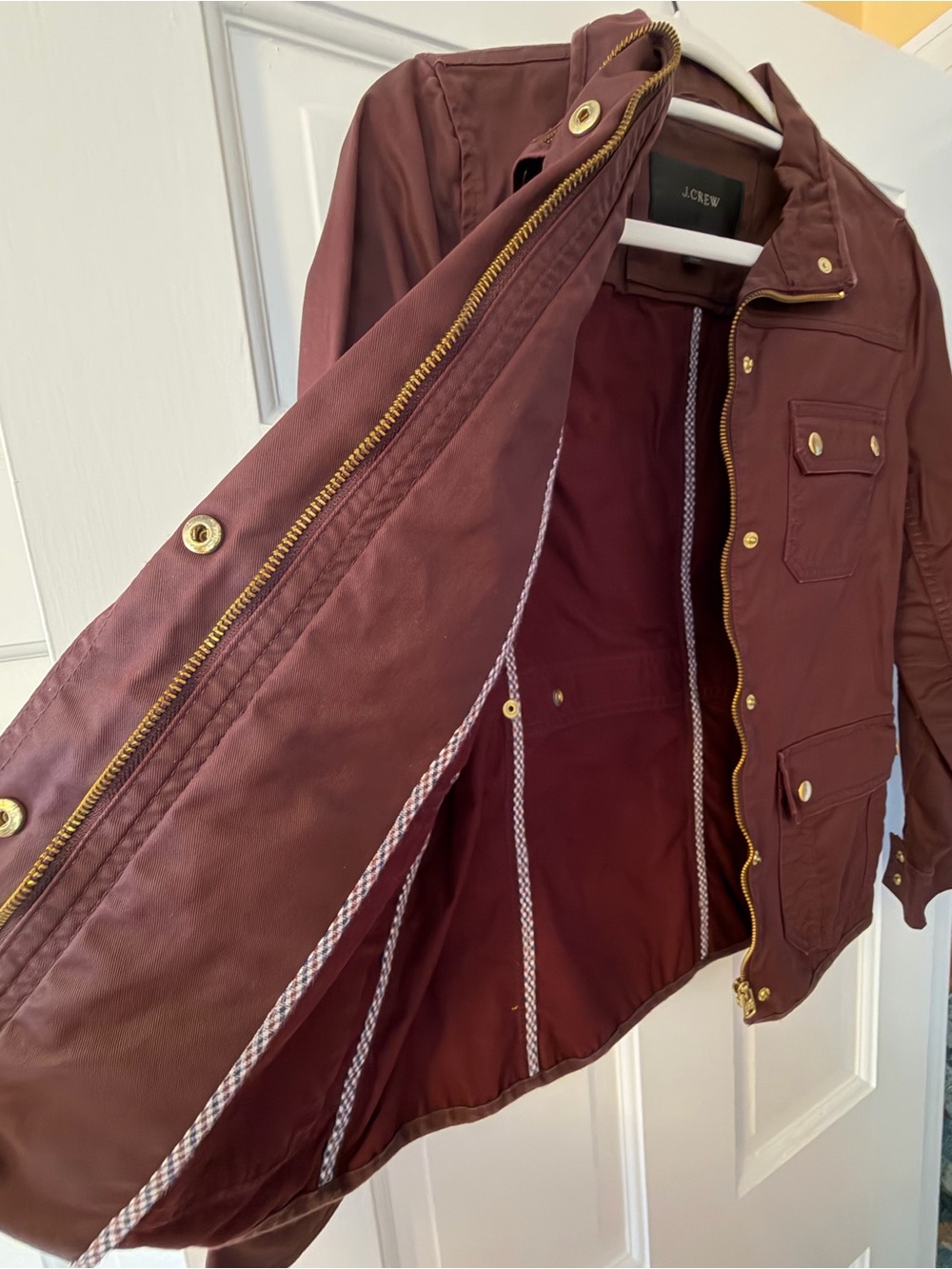 J. Crew Women's Burgundy Utility Field Jacket with Gold Hardware - Picture 2 of 4